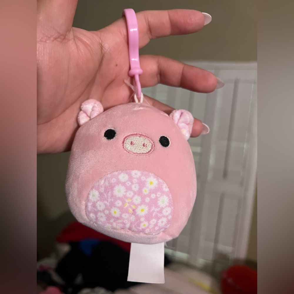 Squishmallows Peter the Pig with Floral Belly 3" Clip Keychain